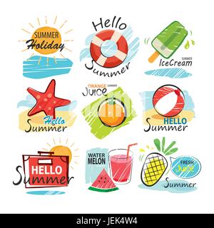 Set of hand drawn summer signs and banners.Graphic for summer holiday Stock Vector