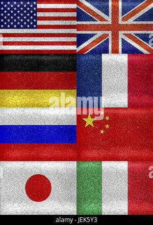 G8 Grunge Style Flags Pattern Stock Photo