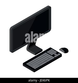 Desktop computer of flat style Isometric vector illustration,   Isolated on gray background. Stock Vector