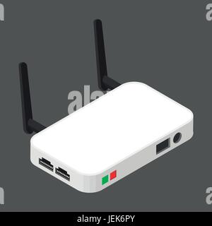Wireless Network Router of flat style Isometric vector illustration,   Isolated on gray background. Stock Vector