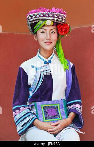 KUNMING-JULY 10, 2014. De’ang minority girl. De'ang ethnic group has a population of about 18,000 which mainly lives in Yunnan province, China. Stock Photo