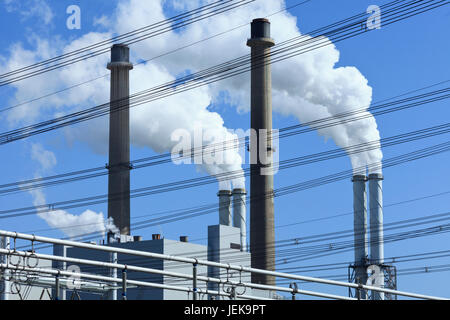 EON power plant in Rotterdam with two coal-fired units of 550 MW operating according conventional steam cycle with single reheating and condensation. Stock Photo