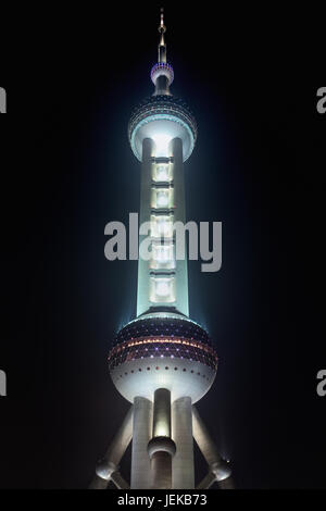 The Shanghai Oriental Pearl Tower (468 m). It is a TV tower and one of Shanghai's landmarks, located at Lujiazui in Pudong district. Stock Photo