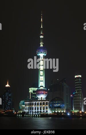 The Oriental Pearl Tower on March 28, 2009 in Shanghai. It is a 468 meter high TV tower, located at Lujiazui in Pudong district. Stock Photo