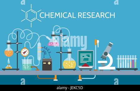 Science chemical laboratory vector illustration. Technician scientist experiment working equipment