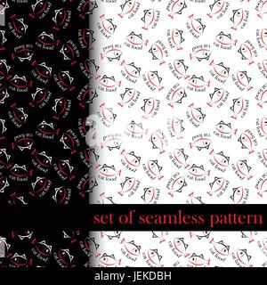 set of seamless pattern with sing or symbol of cat food as cat and fish. vector Stock Vector