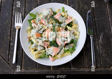 Salmon and Pasta salad Stock Photo