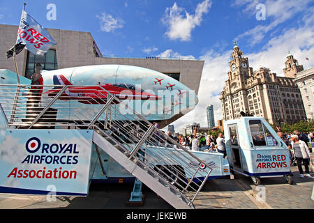 The Red Arrows flight simulator at the Pier Head in Liverpool UK for the Armed Forces Day Celebrations 2017 Stock Photo