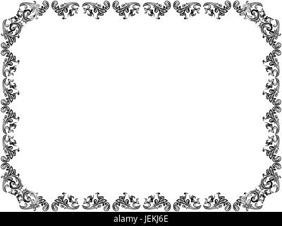 Ornate floral black frame around white background, vector illustration Stock Vector