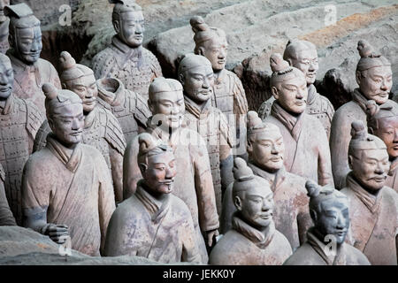 The world famous Terracotta Army, part of the Mausoleum of the First Qin Emperor and a UNESCO World Heritage Site located in Xian China Stock Photo