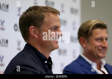 New Crystal Palace Manager Frank De Boer during the press conference at Beckenham Training Ground, Kent. PRESS ASSOCIATION Photo. Picture date: Monday June 26, 2017. See PA story SOCCER Palace. Photo credit should read: Steven Paston/PA Wire. RESTRICTIONS: EDITORIAL USE ONLY No use with unauthorised audio, video, data, fixture lists, club/league logos or 'live' services. Online in-match use limited to 75 images, no video emulation. No use in betting, games or single club/league/player publications. Stock Photo