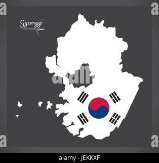 Gyeonggi map with South Korean national flag illustration Stock Vector