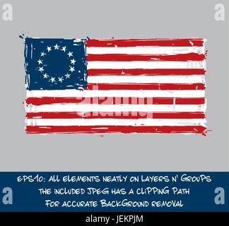 American Betsy Ross Flat Flag - Vector Artistic Brush Strokes and Splashes. Grunge Illustration, all elements neatly on layers and groups. The JPEG ha Stock Vector