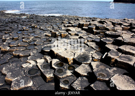 The Giant's Causeway extending to the sea in Northern ireland Stock Photo