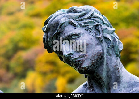 Elan Valley statue figure head close up. Stock Photo