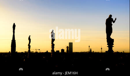 Spires overlooking city, Milan Cathedral (Duomo di Milano), Milan, Italy - fine art style Stock Photo