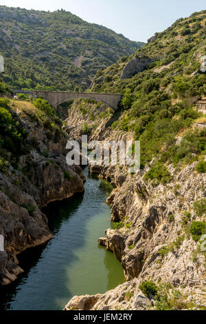 Bridge of canal of Gignac and Herault gorges near Saint-Guilhem-le-Desert, Herault, Occitanie, France, Europe Stock Photo