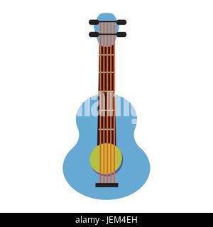 Pop art guitar cartoon vector illustration. Blue and green musical instrument isolated on white. Stock Vector