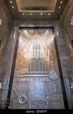 lobby foyer mosaic of the empire state building New York City USA Stock Photo