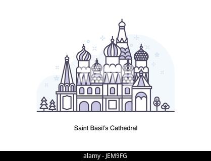 Vector line illustration of St Basil Cathedral, Moscow, Russia. Stock Vector