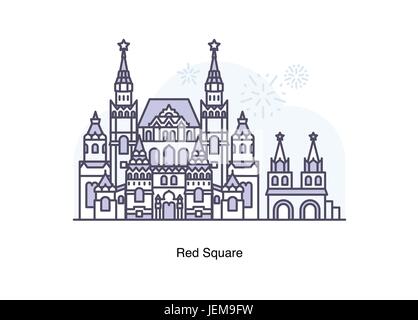 Vector line illustration of Red Square (Krasnaya ploshchad) , Moscow, Russia. Stock Vector