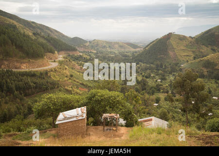 Hillside village in the Rwenzori Mountains - Bundibugyo, Uganda. Stock Photo