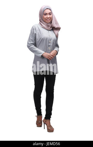 Young asian muslim woman in hijab with smiley face isolated over white background Stock Photo