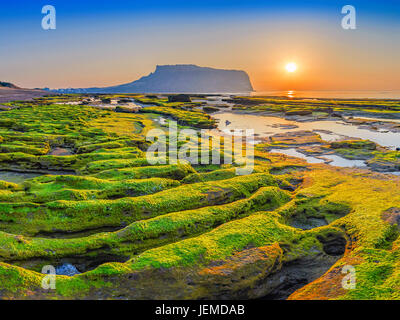 Sunrise at Jeju-Do Seongsan Ilchulbong, Jeju Island, South Korea Stock Photo