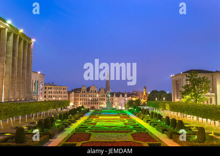 Brussels night city skyline at Mont des Arts Garden, Brussels, Belgium Stock Photo