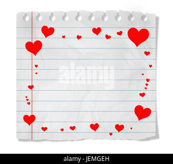 Piece of paper with hearts;  isolated on white Stock Photo