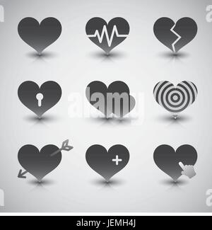 Vector black hearts icons set Stock Vector