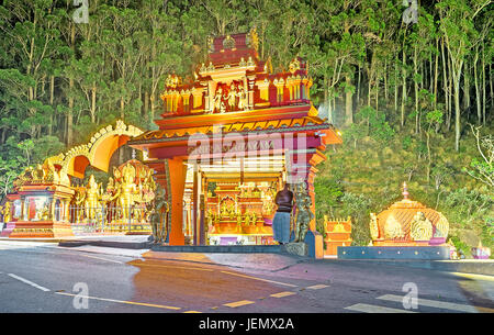 NUWARA ELIYA, SRI LANKA- NOVEMBER 29, 2016: The entrance gate to the Seetha Amman Temple with Tmple's shrines and towers on background, on November 29 Stock Photo