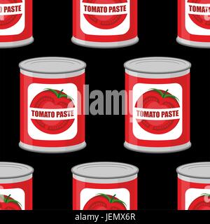 Tomato paste seamless pattern. Cans texture. Iron pot with tomatoes Stock Vector