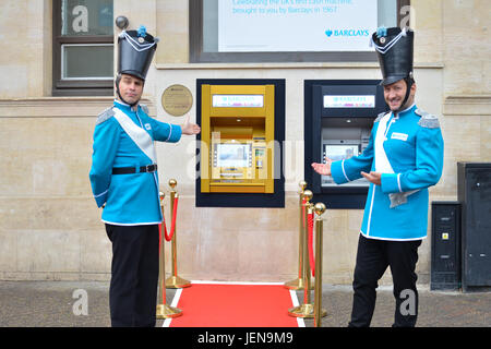 Enfield Town, London, UK. 27th June, 2017. Barclays bank in Enfield town celebrates the 50th anniversary of the world's first ATM machine. Credit: Matthew Chattle/Alamy Live News Stock Photo