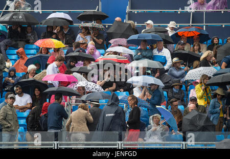 24th June 2017. Heavy rain interrupts play on semi-final day at the 2017 Aegon Championships, The Queen’s Club, London Stock Photo