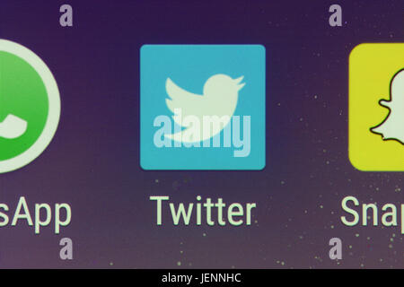 A closeup of the Twitter app on a smartphone screen Stock Photo