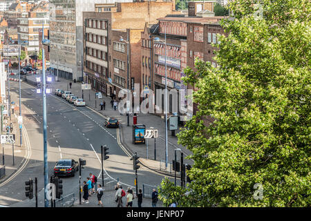 Elevated view of the historic street called Digbeth in central Birmingham, England, in the area of the same name which is about to undergo redevelopme Stock Photo