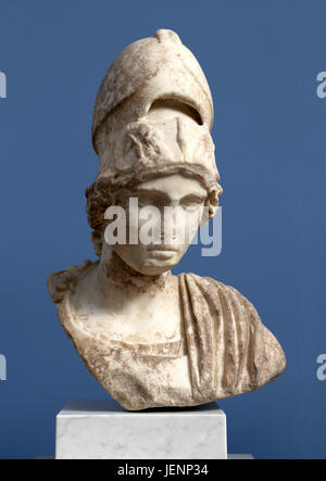 Athena. Rome 2nd century AD. Marble. Monsters on helmet relief. Carlsberg Glyptotek. Copenhaguen. Stock Photo