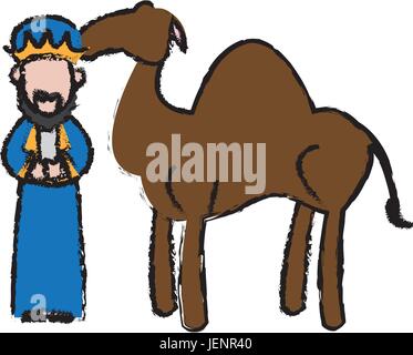 cartoon wise king with camel manger characters Stock Vector