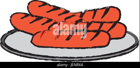 grilled sausages on a plate fast food Stock Vector