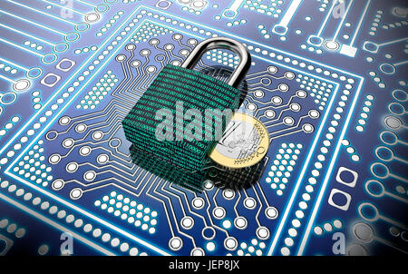 malware or ransomware attack concept padlock with money, clipping path, 3d illustration Stock Photo