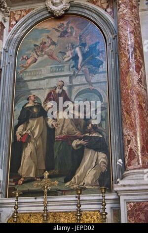 Venice Veneto Italy. Sebastiano Ricci oil on canvas 1732-1733 inside the I Gesuati church. Papa Pio V, Tomaso d'Aquino e San Pietro Martire - Pope Piu Stock Photo