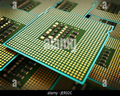 Stack of modern micro processors. 3D illustration. Stock Photo