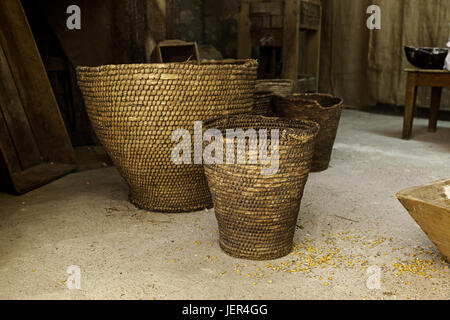 Detail of raw corn in an esparto sack, detail of dry cereal Stock Photo