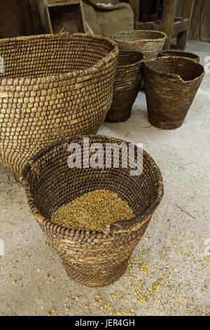 Detail of raw corn in an esparto sack, detail of dry cereal Stock Photo