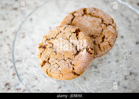 Freshly baked soft ginger cookies (gingersnap cookies, gingersnaps, ginger biscuits). Stock Photo