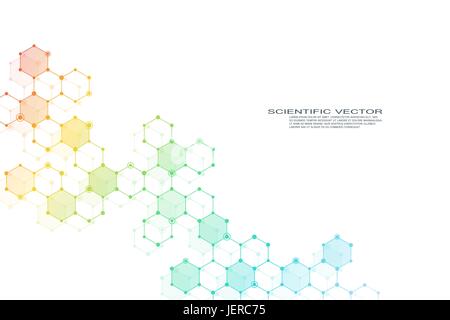 Hexagonal structure molecule dna of neurons system, genetic and chemical compounds. Vector illustration Stock Vector