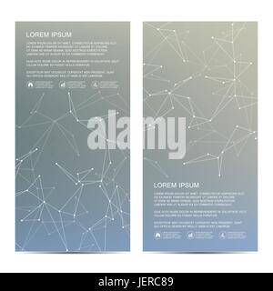 2 of modern vertical scientific banners. Molecular structure of DNA and neurons. Geometric abstract background. Medicine, science, technology, business and website templates. Vector illustration Stock Vector