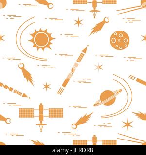 Seamless pattern with variety space exploration elements. Design for banner, poster or print. Stock Vector