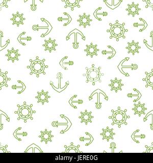 Cute seamless pattern with steering wheels and anchors. Marine theme. Design for poster or print. Stock Vector